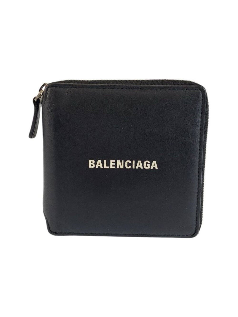 Balenciaga Black White Silver Leather Fold Wallet Compact